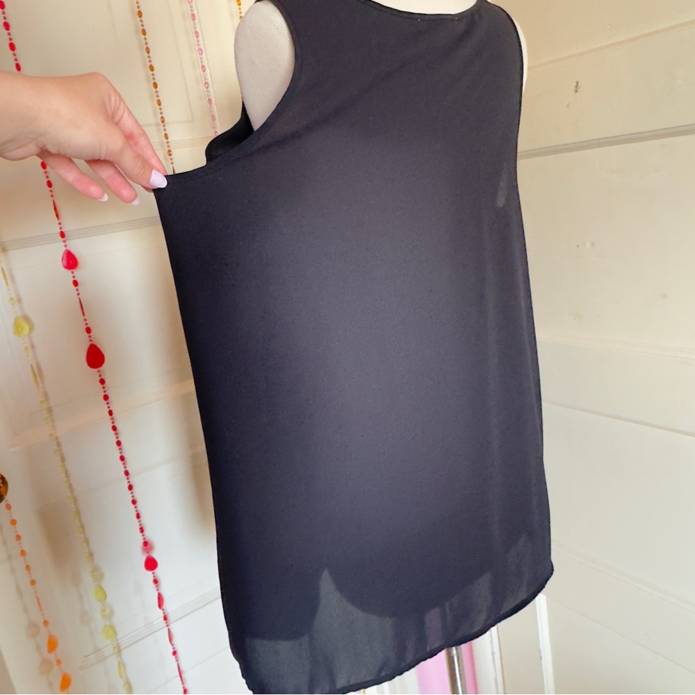 Ambiance Apparel Black Flowy Tank Top 1X Gold Zip Pocket Plus Size - Picture 3 of 8